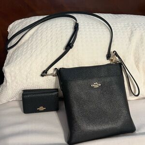 Coach Black Leather Crossbody and Wallet Duo